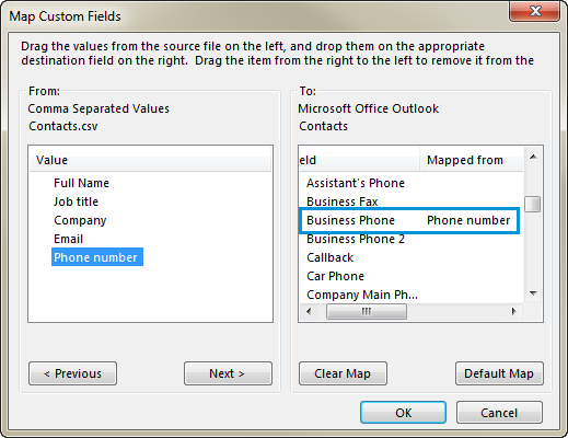 see the Phone number column header next to the Business Phone field