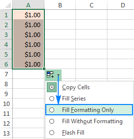 In the Auto Fill Options drop-down menu, and select Fill Formatting Only.