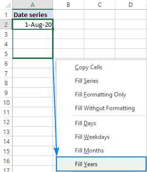 Auto fill a series of years in Excel.