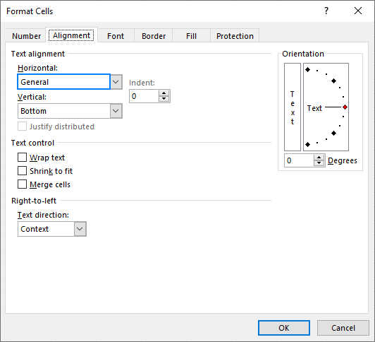 Set General for Horizontal alignment.