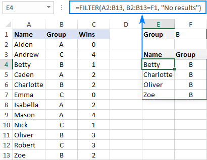 FILTER formula to return results from certain adjacent columns