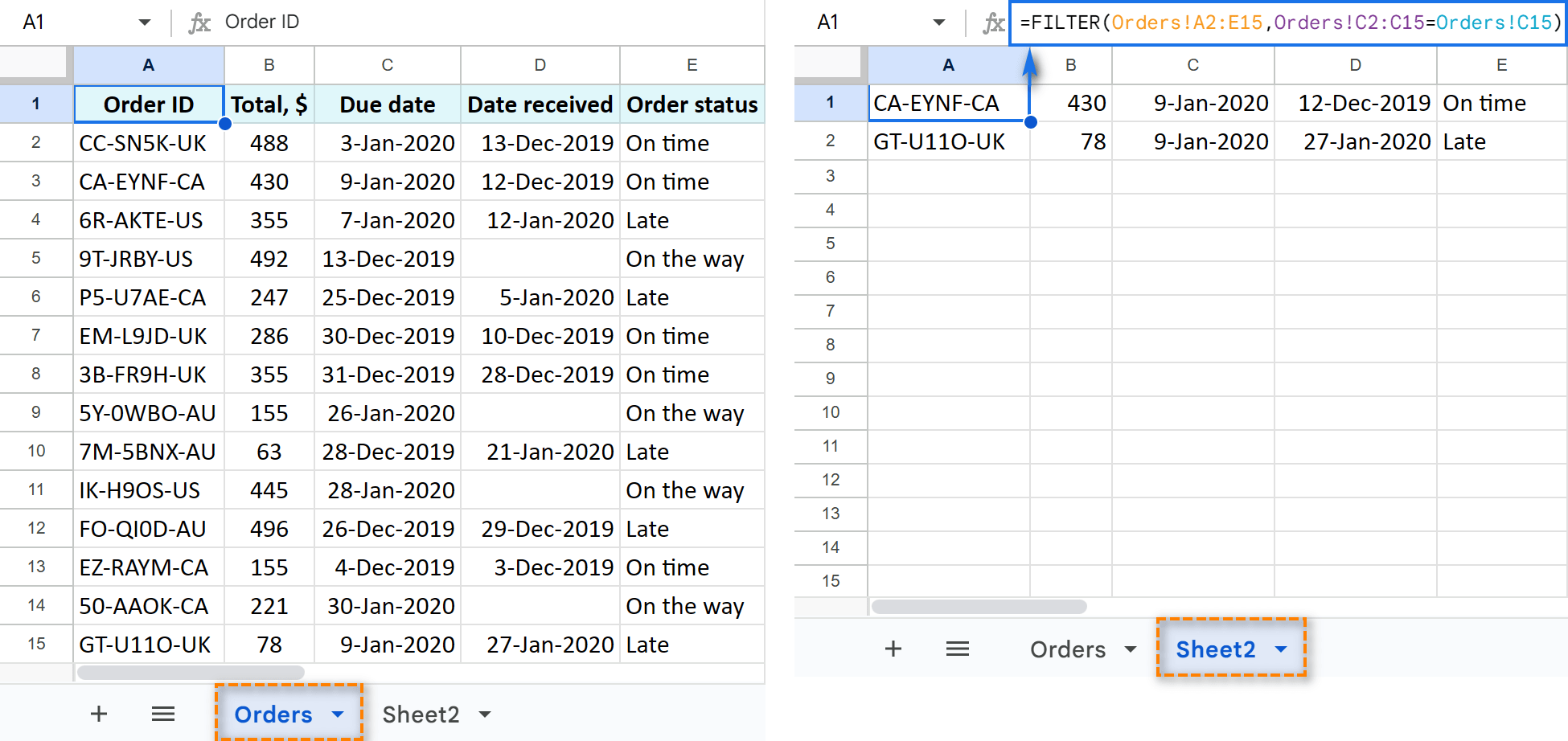 Use another sheet name for all cell references to filter from that sheet.