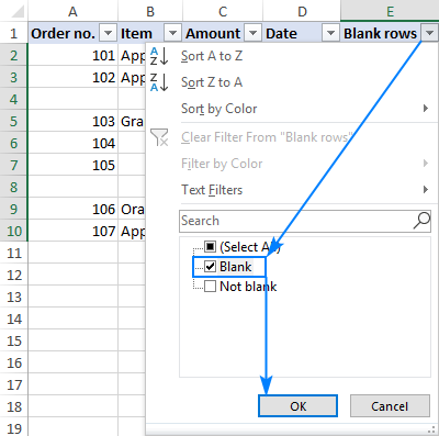 Filtering blank rows