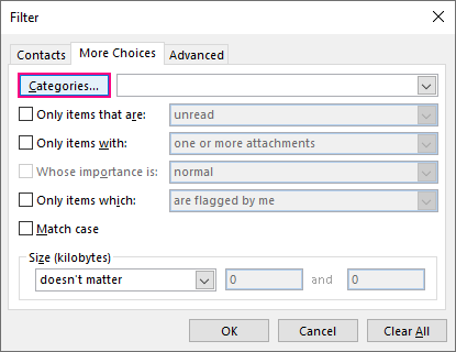 On the More Choices tab, click Categories.