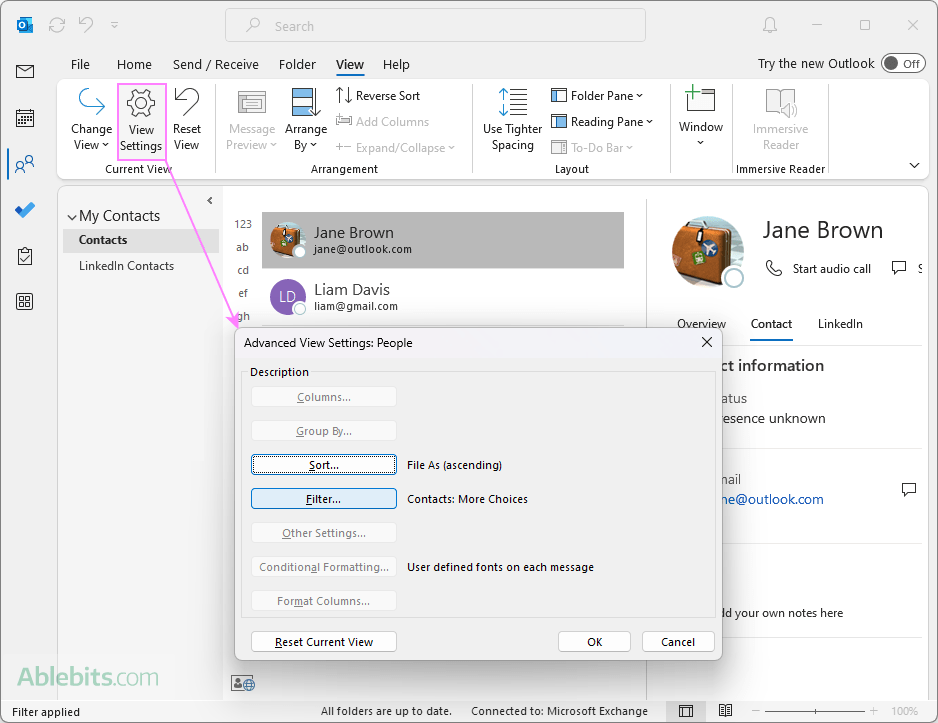 Filter the contacts for printing.