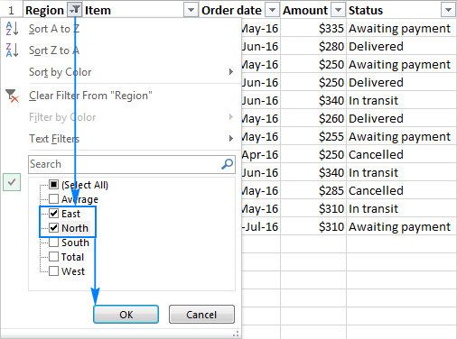 Filtering data in Excel