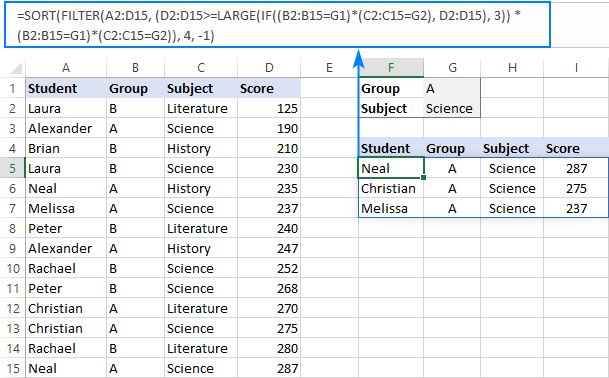 FILTER LARGE formula with two criteria