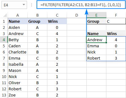 FILTER formula to return non-adjacent columns