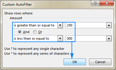 Filtering numbers in Excel