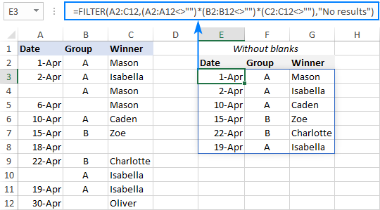 A formula to filter out blank cells