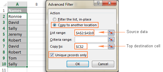 Configure the Advanced Filter options.