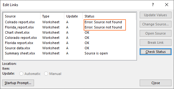 Finding broken links in Excel