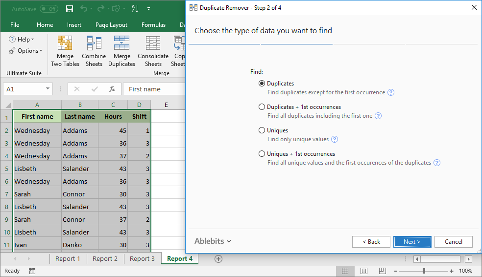 Choose to find duplicate values