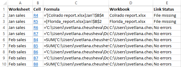 Finding external links with VBA