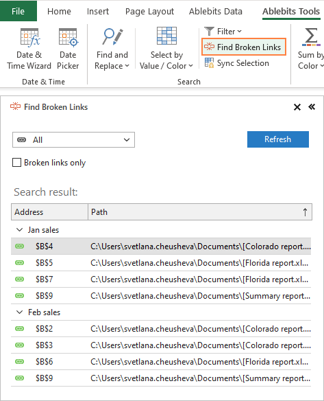 Finding all external links in a workbook with a click