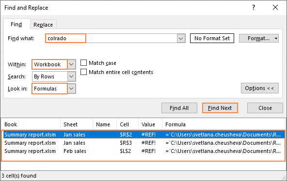 Find broken links to a specific file.