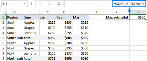 MAX formula for non-adjacent ranges