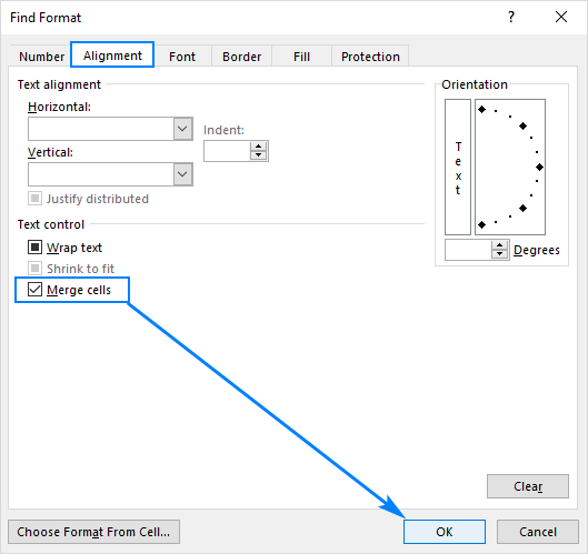 Find merged cells in Excel.