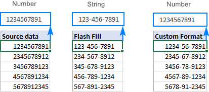 Excel Flash Fill may convert numbers to strings