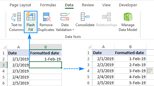 Format dates with Flash Fill