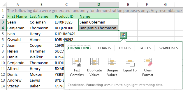 Try out Flash Fill in excel 2013