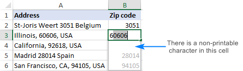 Flash Fill ignores cells with non-printable characters.