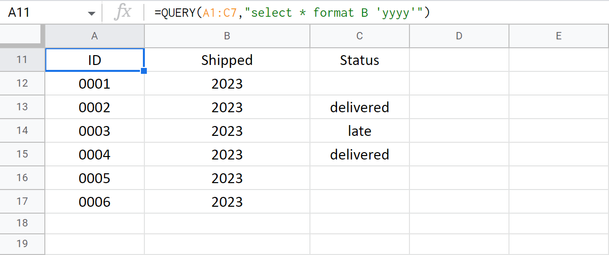 Use QUERY to return the year only.