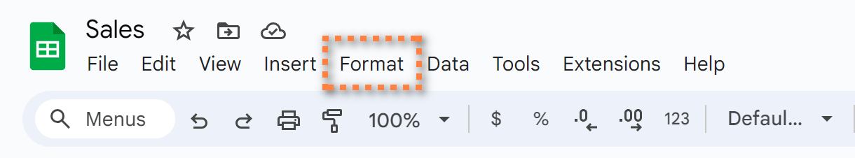 Google Sheets menu.