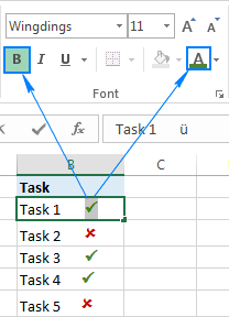 Formatting a checkmark in Excel