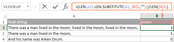 Instead of entering the word to be counted in the formula, type it in some cell, and reference that cell in your formula.