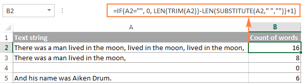 An improved formula to count total words in a cell that properly handles empty cells