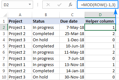 Formula to identify every third row in Excel