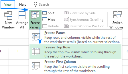 Freeze top row in Excel