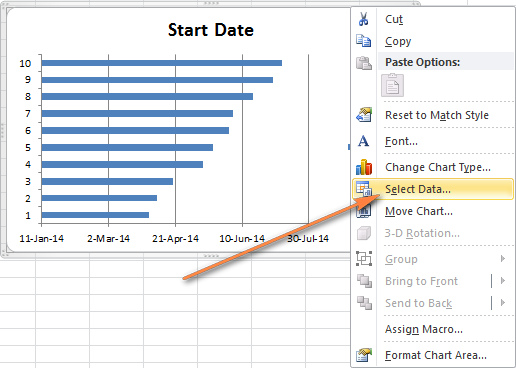 Right-click anywhere within the chart area and choose Select Data.