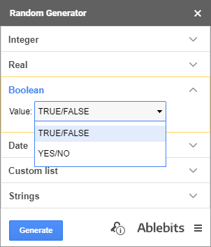 Generate TRUE/FALSE values.