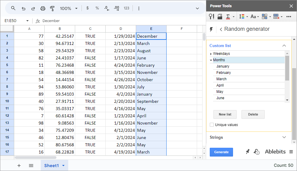 Create your own lists of values and fill the range with them in no particular order.