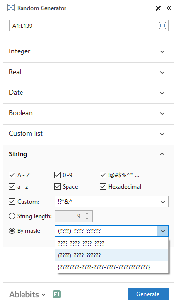 How to generate random strings in Excel.