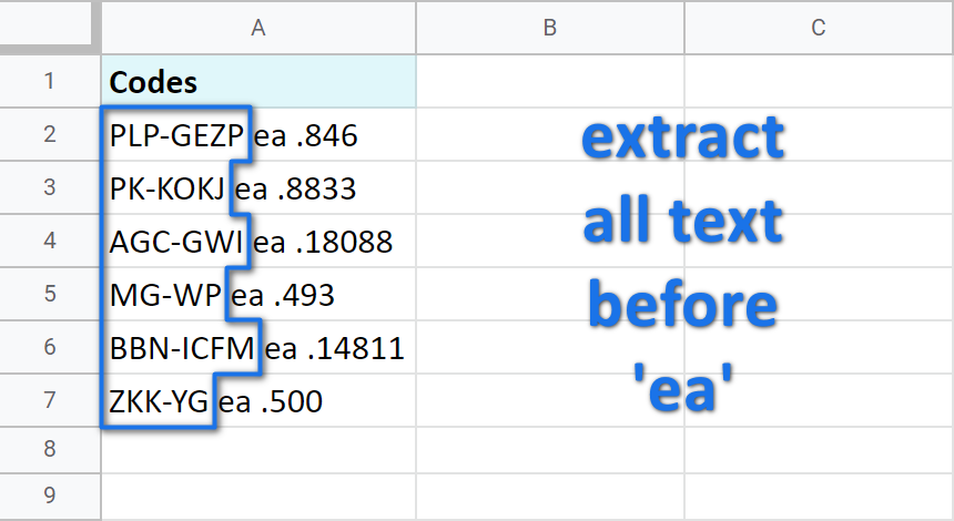 Bring out all data before 'ea'.