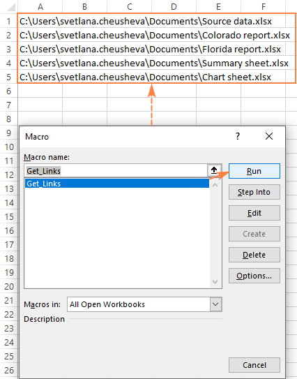 Getting a list of external sources with VBA code