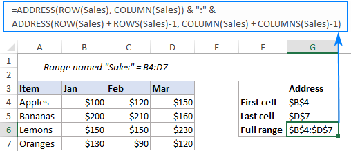 Formula to get the address of a named range as an absolute reference