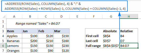 Formula to return the address of a named range as a relative reference