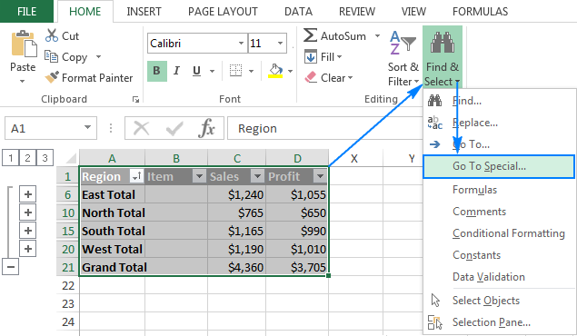 Copying subtotal rows to another location