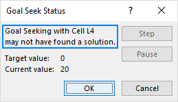 Goal Seeking may not have found a solution.