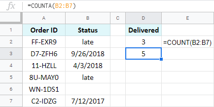 Google Sheets: count non-empty cells.