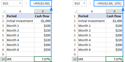 Using guess in an IRR formula