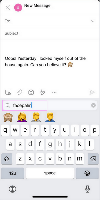 Insert a head slap emoji in Outlook mobile app.