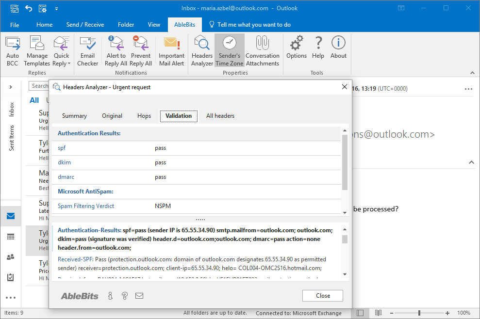 Use Email Headers Analyzer to see the message validation details
