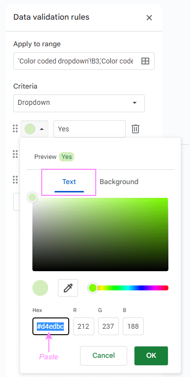 Paste the copied hex code.