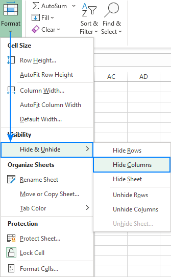 Conceal a column using the ribbon