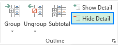 To collapse rows within a certain group, click the Hide Detail button.